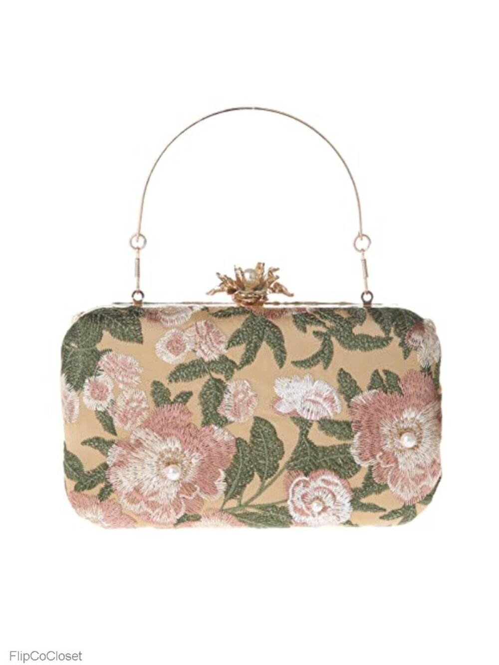 Vintage Floral Embroidery Clutch Evening Bag with Chain Strap